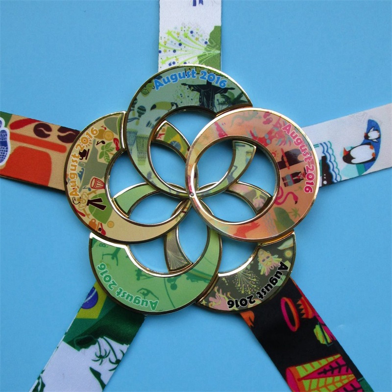 リボンネックメダルカスタムデザイン印刷金属の組み合わせメダルお土産
